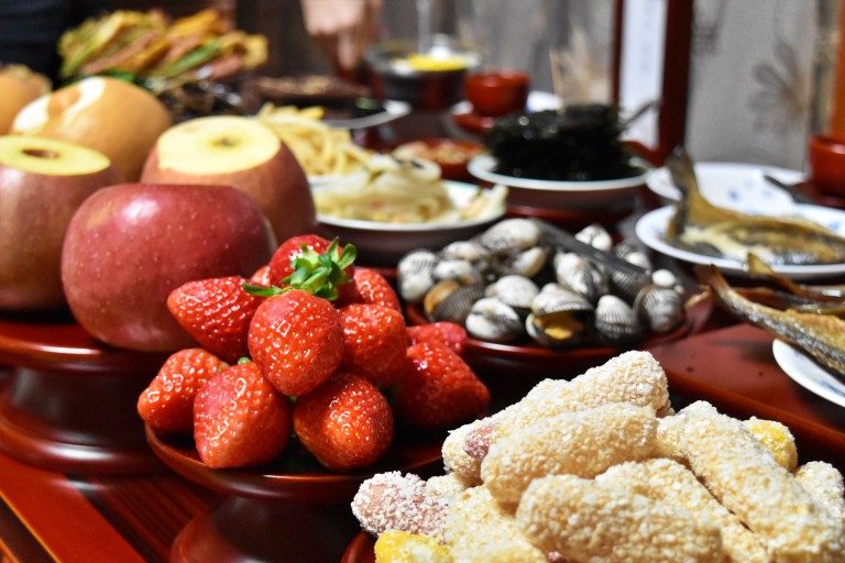 Comida en la festividad de Chuseok en Corea del Sur