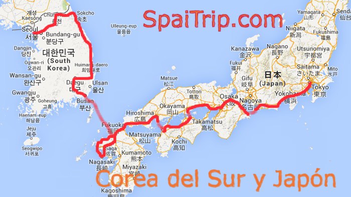 Mapa Vuelta por el Mundo en bicicleta Corea del Sur y Japón