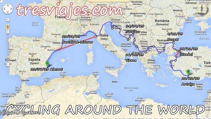 Mapa Vuelta por el Mundo en bicicleta por Europa